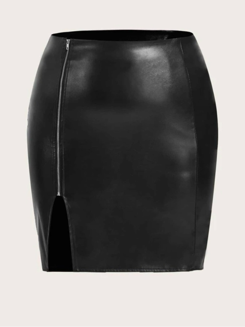 SHEIN Black Faux Leather Pencil Mini Skirt with Side Zip